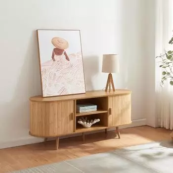 en.casa Nordkapp Sideboard mit 2 Schiebet&uuml;ren, Bambus/MDF, 140x40x56cm