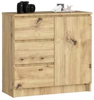 RAUMHIRSCH Kommode mit 3 Schubladen & 1 Tür, Eiche Artisan, 80x77x35cm (800001325727)