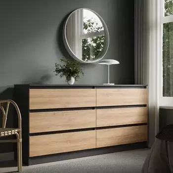 Home Collective Kommode mit 6 Schubladen, 160cm, anthrazit/Artisan-Eiche