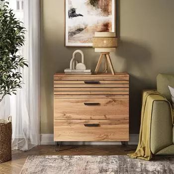 VICCO Amber Kommode Eiche Wotan, 3 Schubladen, 80x82cm