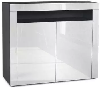 Vladon Kommode Valencia 2 T&uuml;ren, 1 offenes Fach, wei&szlig; Hochglanz (108x92x40cm)