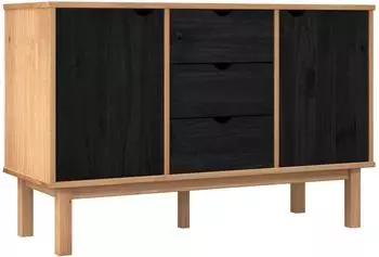 vidaXL OTTA Sideboard schwarz, Kiefernholz massiv, 113,5x43x73cm (42041753)