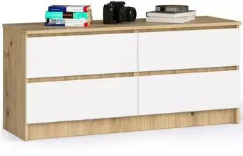 Akord Furniture Factory Kommode K120 Eiche Artisan / weiß, 4 Schubladen, 120x40x55cm (OP0LK-120SZ4-ARTBIA)