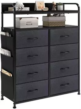 LuxusKollektion Kommode 8 Stoffschubladen, 2 Holzregale, schwarz, 80x30x100cm