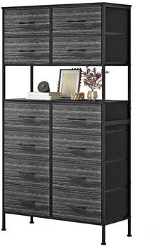 LuxusKollektion Hochkommode 12 Stoffschubladen, Metallgestell, schwarze Holzoptik (80&times;35&times;163cm)
