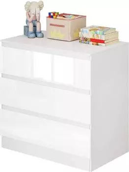 Woltu WT004 Kommode mit 3 Schubladen, hochglanz wei&szlig;, 80x78x48cm (WT004)