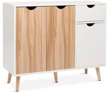 LuxusKollektion Sideboard mit Schubladen und Türen, weiß/Natur, 90x30x74cm