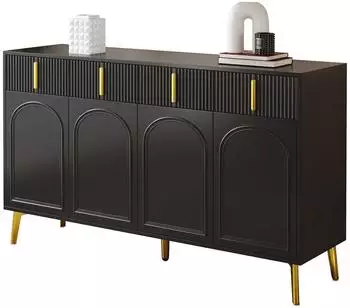 LuxusKollektion Sideboard 140cm, schwarz, goldene Griffe und Beine, 2 Schr&auml;nke, 4 Schubladen