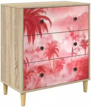 vidaXL Kommode AACHEN Holzwerkstoff rosa Palmenprint 66x36,5x75cm