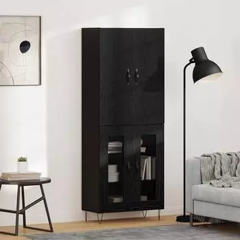 vidaXL Highboard 2-tlg., schwarz Eichen-Optik, Ingenieurholz & Glas