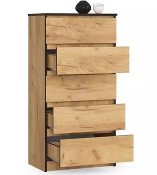 RAUMHIRSCH Kommode mit 5 Schubladen, Eiche San Remo, 60x121x40cm