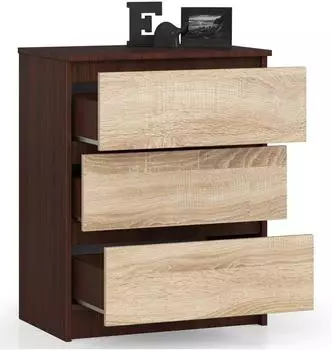 RAUMHIRSCH Kommode mit 3 Schubladen, dunkelbraun Eiche Sonoma, 60x77x40cm (800001325391)