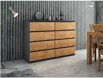 RAUMHIRSCH Lancelot Kommode 8 Schubladen, 120x102x39cm, Anthrazit/Eiche San Remo (800001522939)