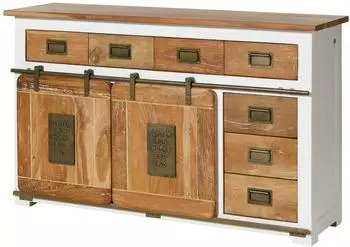 Massivmoebel24 Railway #520 Sideboard Mangoholz wei&szlig; lackiert 150x45x90cm (09-330-772-4020)