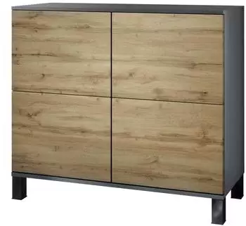 Vladon Rova V3 Kommode 4 Push-to-Open T&uuml;ren, anthrazit matt / Eiche Wotan, 92,5x84,5x35cm (50028990)