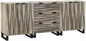 vidaXL Badezimmermöbel-Set mit Regal, 3-tlg., weiß, Mango-Massivholz, 180x33x75cm (3310047)