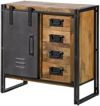 Massivmoebel24 BLACKBURN Kommode Mangoholz 90x45x90cm natur/Metall grau (09-330-728-3008)