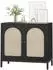 LuxusKollektion Sideboard mit 2 Rattan-Türen, 2 Fächer, schwarz, 80x40x72cm