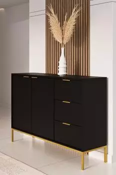 RAUMHIRSCH Austin Kommode 150x40x100cm, schwarz-gold, 2 Türen & 3 Schubladen (800001003282)
