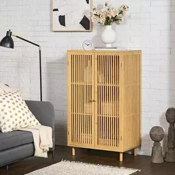 en.casa Grong Beistellschrank 2 T&uuml;ren, 3 Ablagen, Bambus natur, 110x66x40cm