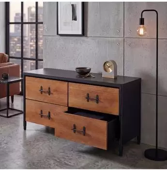 MCW Kommode Q66 Industrial 60x120x40cm, Holz braun, Metall schwarz (101599)
