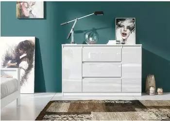 RAUMHIRSCH Kommode weiß Hochglanz, 120x79x39cm, 2 Türen & 3 Schubladen (800001522918)