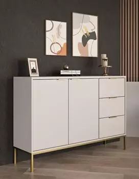 RAUMHIRSCH Austin Kommode 150x40x100cm, 2 Türen & 3 Schubladen, Kaschmir/Gold