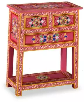vidaXL Sideboard mit Schubladen, Massiv-Mangoholz, rosa handbemalt (244841)