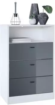 Vladon Pino V2 Kommode 3 Schubladen, wei&szlig; matt/grau hochglanz (56x86,5x36cm)