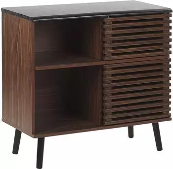 Beliani Perth Sideboard 2 Schiebetüren, dunkler Holzfarbton, 80x80x40cm