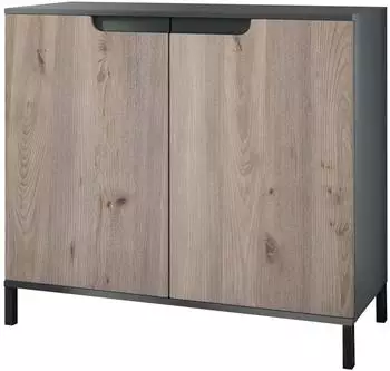 Vladon Sylt V3 Kommode 2 T&uuml;ren, Anthrazit matt / Eiche Nordic, 92,5x83,5x35cm