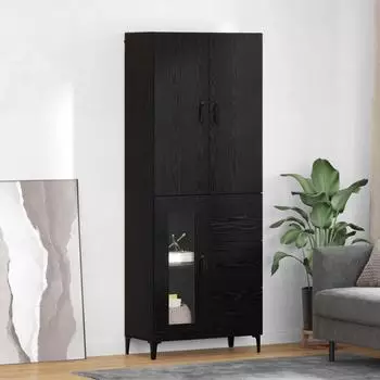 vidaXL Highboard wandmontiert 69,5x34x180cm, schwarz Eichenoptik, Holzwerkstoff