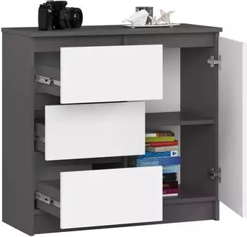 RAUMHIRSCH Kommode mit 3 Schubladen & 1 Tür, graphit/weiß, 80x77x35cm (800001325731)