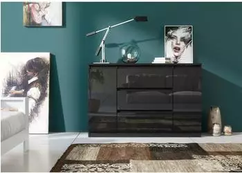RAUMHIRSCH Kommode schwarz Hochglanz, 120x79x39cm, 2 Türen & 3 Schubladen (800001522966)