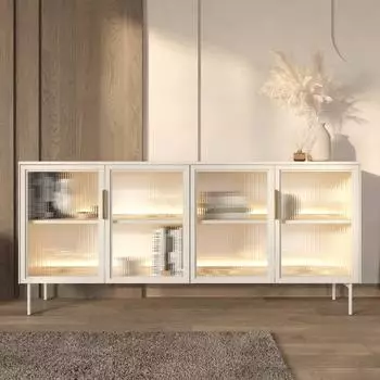 Selsey Lumi Sideboard 4-t&uuml;rig mit Glasfronten und LED, kaschmirgrau, 181cm