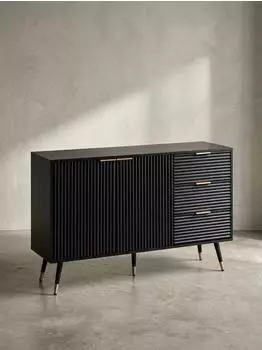 KADIMA DESIGN Sideboard schwarz/Eiche-Dekor, 120x80x40cm, T&uuml;ren & Schubladen, Metallbeine