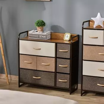 HomCom Kommode mit 7 Stoffschubladen, Metallrahmen, 80x29x78,5cm