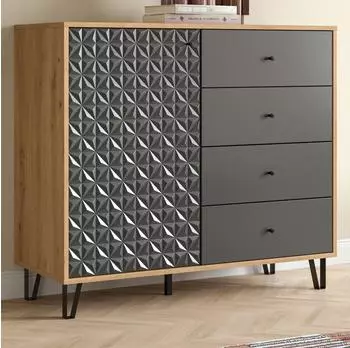 Inn.Furn Kommode &bdquo;Relief" grau, Eiche Artisan, 4 Schubladen, 110x96cm (800001443906)