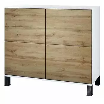Vladon Rova V3 Kommode 4 Push-to-Open T&uuml;ren, wei&szlig; matt/Eiche Wotan, 92,5x84,5x35cm (50028944)