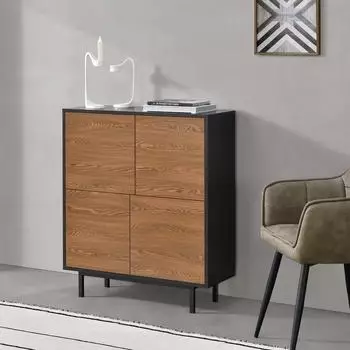en.casa Gnosj&ouml; Kommode 4 T&uuml;ren Push-to-open 93x80x30cm schwarz/dunkler Holzton