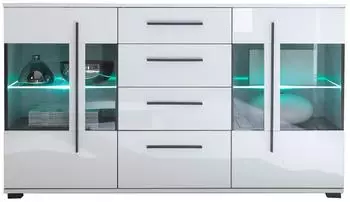 Lomado COLORADO-61 Sideboard weiß Hochglanz, Grauglas, LED, 150x86x42cm (LA61-5WiX9051)