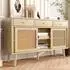 OKWISH Sideboard MDF Eiche mit Rattangeflecht, 3 Schubladen, 3 Schiebetüren, 120x40x78cm