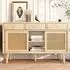 OKWISH Sideboard MDF Eiche mit Rattangeflecht, 3 Schubladen, 3 Schiebetüren, 120x40x78cm