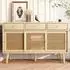 OKWISH Sideboard MDF Eiche mit Rattangeflecht, 3 Schubladen, 3 Schiebetüren, 120x40x78cm
