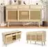 OKWISH Sideboard MDF Eiche mit Rattangeflecht, 3 Schubladen, 3 Schiebetüren, 120x40x78cm