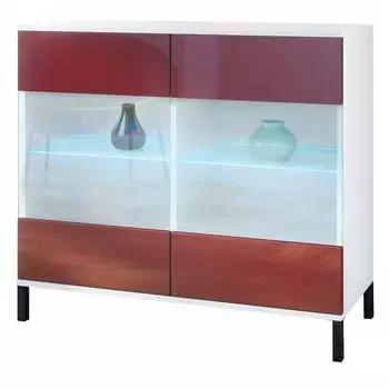 Vladon Bari V3 Kommode mit 2 Glast&uuml;ren & RGB-Beleuchtung, wei&szlig; matt/bordeaux hochglanz (50028474)