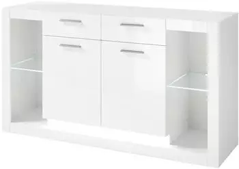Lomado MAILAND-61 Sideboard hochglanz weiß mit LED-Beleuchtung, 150x83x43cm (LA61-MAILAND-61-SET4)