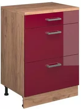 VICCO Rion Erweiterungskommode 3 Schubladen, rot hochglanz/Goldkraft Eiche, 60x46cm (60772)