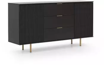 Lomado NADOR-132 Sideboard 150cm, matt schwarz, Rillenoptik