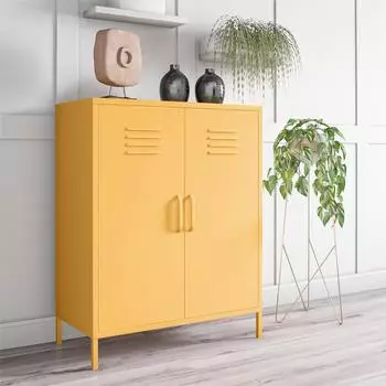 Mid.you Cache Highboard, Metall, gelb, 80x101x40cm